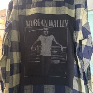 Modern Vintage Morgan Wallen Blue and Green Plaid Men's Shirt